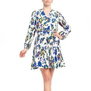 Taylor Floral Belted V-Neck Crepe Dress M